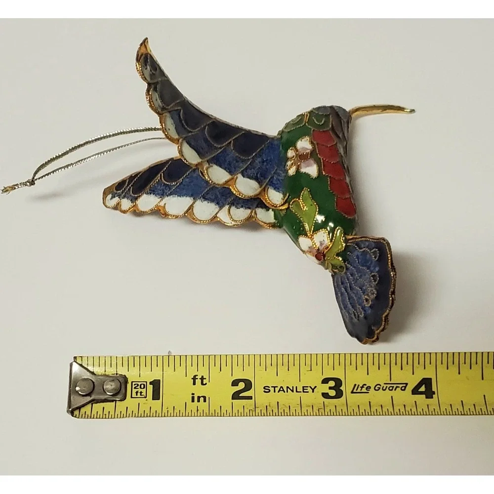 Enameled Cloisonne Christmas Ornament Hummingbird Gold Edge Feathers Multicolor - Picture 11 of 13